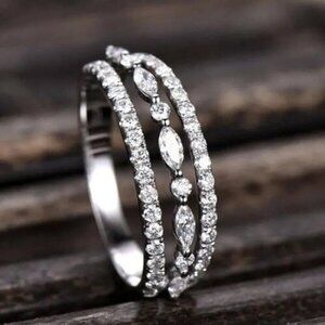 💥Eternity 925 Silver Plated CZ Three  Stackable Dainty Ring for Women,UNVN12319